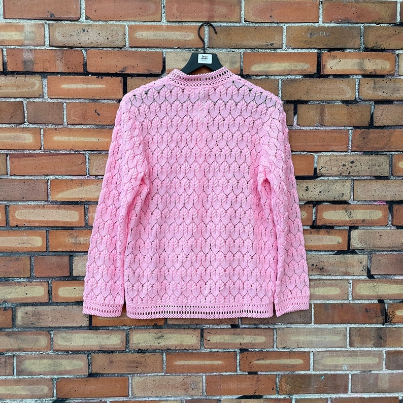 vintage 60s pink crochet cardigan / l xl extra large image 2