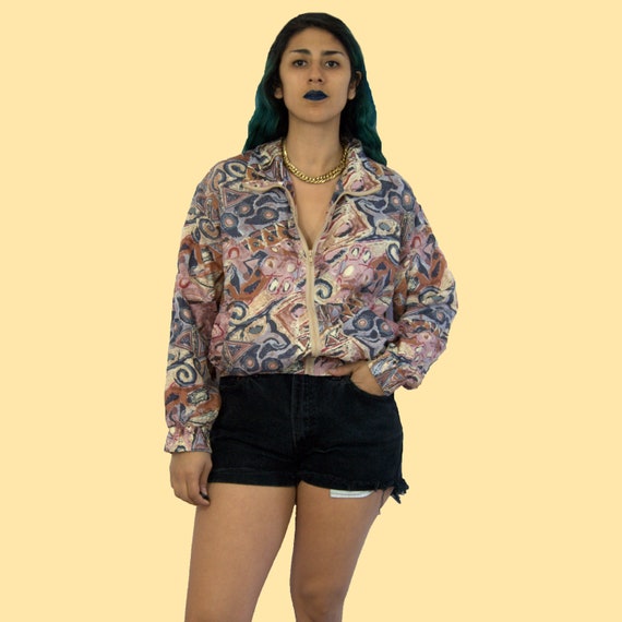 SALE 80s Abstract Silk Bomber OSFM