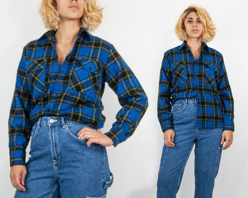 70s Blue and Yellow Flannel S