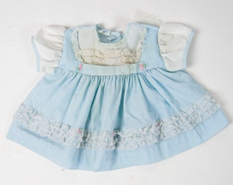 70s infant baby blue lace and floral dress / 3 - 6 months / kawaii baby dress / blue doll dress / lace blue dress / mini world orem utah