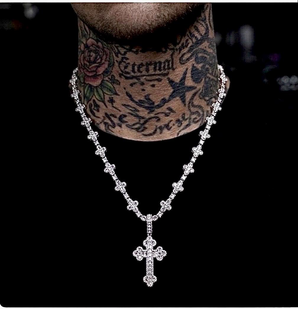 Iced Out Cross Pendant Necklace, 20 Inch Tennis Chain, CZ Diamond Hip ...