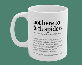Not Here To Fuck Spiders Definition Mug, Aussie Slang Office Gift, Funny Australian Present, 11oz Ceramic Coffee Cup