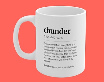 Chunder Definition Mug, Aussie Slang Drinking Gift, Funny Party Present, 11oz Ceramic Coffee Cup