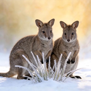 Snow Animals Series II - Frostlight Companions  Snow Pademelons Digital Art Print by Avenlight Imagery