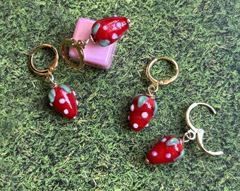 Strawberry Patch - Huggie Earrings