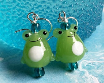 Funny Frog Earrings - Glass Dangle Jewelry