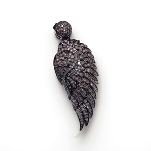 Diamond Pavé Angel Wing Drop Earrings – Oxidized Silver, Gold Posts image 3