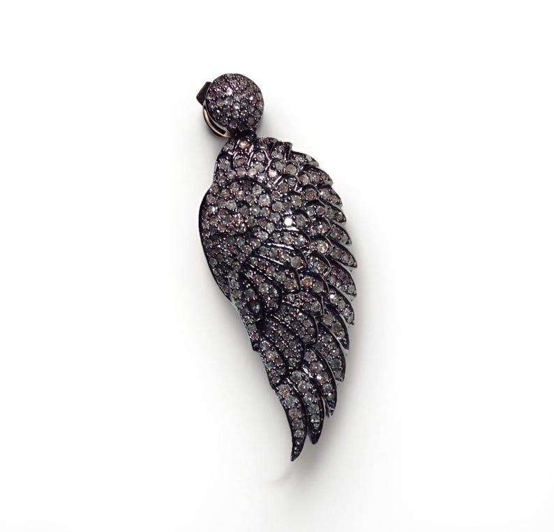 Diamond Pavé Angel Wing Drop Earrings – Oxidized Silver, Gold Posts image 3