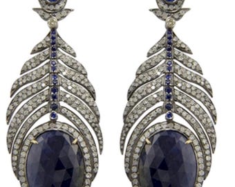 Sapphire & Diamond Feather Statement Drop Earrings