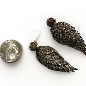 Diamond Pavé Angel Wing Drop Earrings – Oxidized Silver, Gold Posts image 4