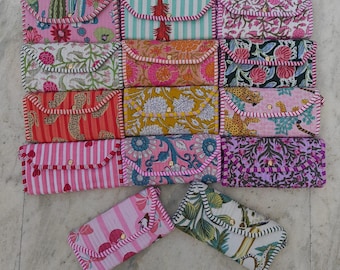 Handmade Quilted Jewelry Roll Indian Block Print Cotton Travel Organizer Floral Clutch Bag Block Print Jewelry Storage BridesmaidGift pancil