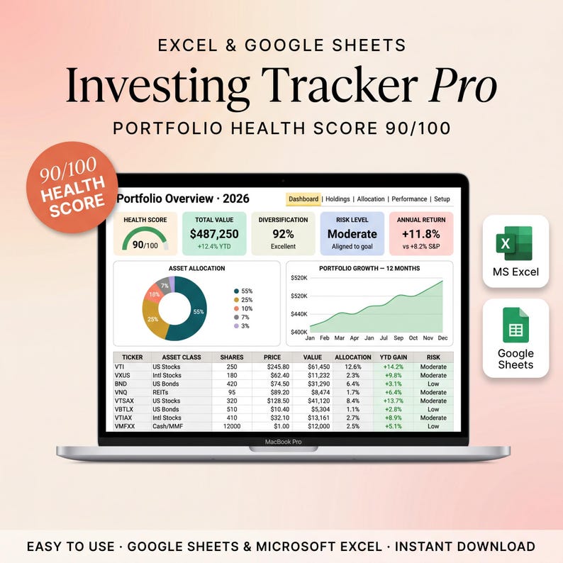 Investment Portfolio Tracker Spreadsheet (excel, Google Sheets) - Etsy