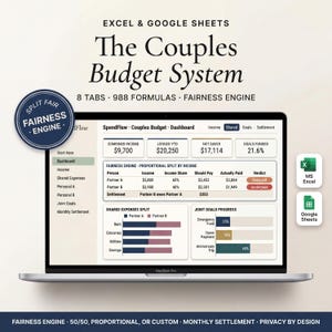 Couples Budget System | Joint Finance Tracker, Shared Expenses, Bill Split | Excel & Google Sheets Template