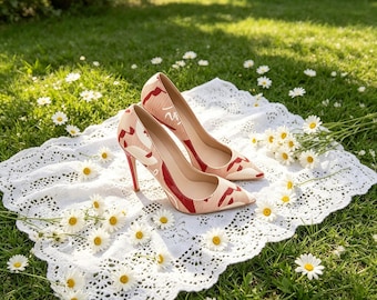 Customized insoles,Pink Red Abstract Print Pumps | Valentine’s Stiletto Heels