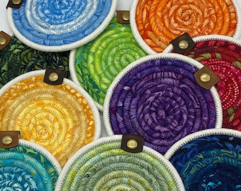 Colorful Cotton Rope Coasters with Leather Tab