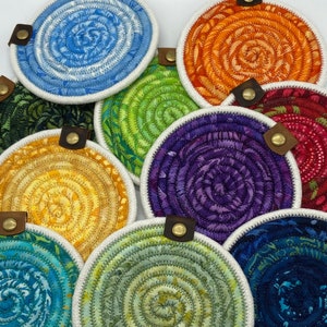 Colorful Cotton Rope Coasters with Leather Tab