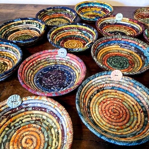 Handcrafted Batik Fabric Cotton Rope Coiled Bowl / Customizable Colors image 4