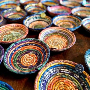 Handcrafted Batik Fabric Cotton Rope Coiled Bowl / Customizable Colors