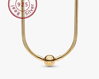 Collar Pandora Moments con cadena de serpiente, collar con dije de plata 925, collar minimalista, collar delicado, collar para el día a día, regalo para ella.