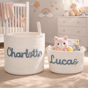 Personalized Handmade Basket, Baby Gift, Baby Shower Gift Cotton Rope Basket, Baby Basket, Toy Basket Name Newborn Monogram Baby Name Gift