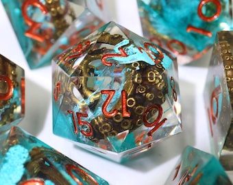 Juego de dados de pulpo para regalos de D&D, dados de resina del océano antiguo con núcleo de tentáculos, dados de rol inspirados en ruinas, dados poliédricos de mesa, regalos para él.