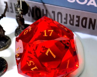 Juego de dados de resina de circonita arcoíris con corte enano para Dungeons and Dragons / Dados de resina hechos a mano para juegos de rol / Dado rojo D20 de 30 mm para clubes de juegos de rol / Regalos para ella