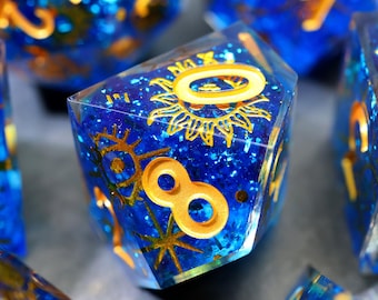 Juego de dados poliédricos de resina Planet DnD Juego de dados celestiales - 7 dados poliédricos de resina hechos a mano con borde afilado Regalos para jugadores Regalo para ella