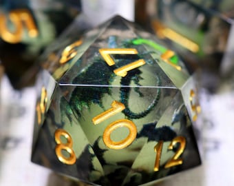 Juego de dados Black Dragon Glowing Dice con núcleo líquido, dados de resina hechos a mano con bordes afilados para DnD, juegos de rol y juegos de mesa, juego de dados D20, regalos para jugadores de D&D