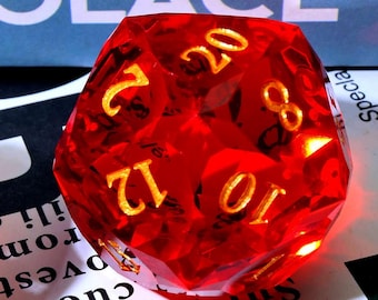 Dados de resina con corte de diamante D20 para juegos de magia, magníficos dados de Dungeons and Dragons de 50 mm D20 para regalos de D&D, dados rojos, regalos para él que tiran bien