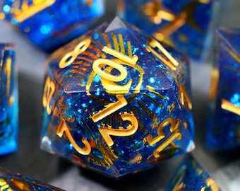 Juego de dados poliédricos de resina Planet de 7 piezas, juego de dados celestiales para D&D - Dados poliédricos de resina hechos a mano con bordes afilados para D&D, regalos para jugadores