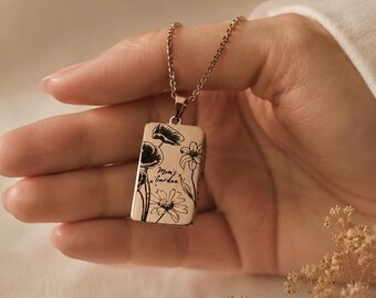 Personalized Birth Flower Necklace, Custom Floral Pendant, Mother’s Garden Jewelry