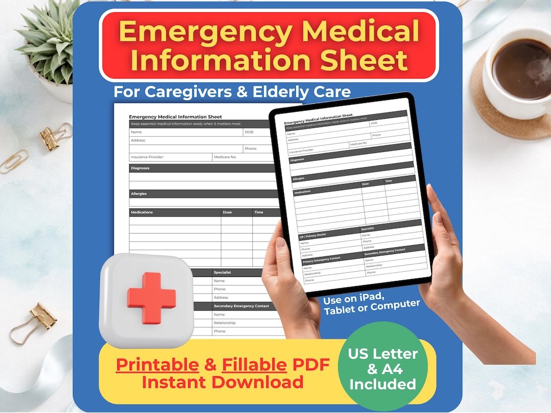 Emergency Medical Information Sheet | Caregiver Printable Form ...