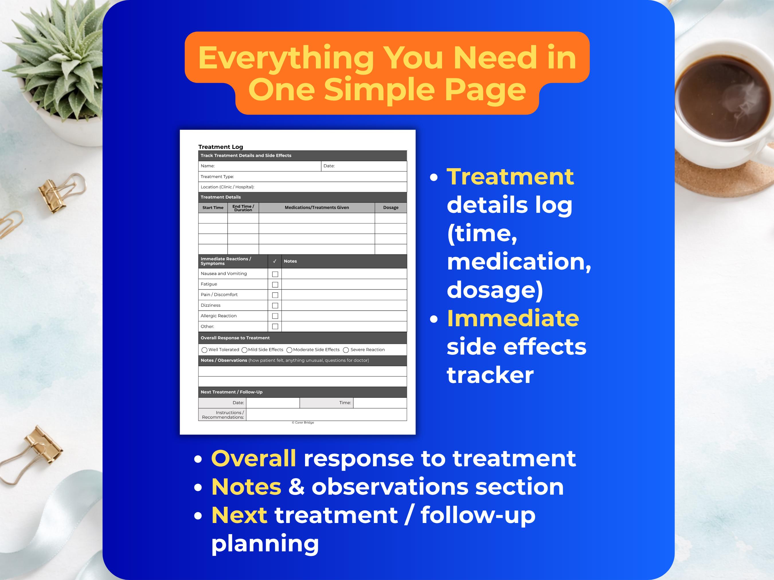 Treatment Log Printable PDF | Medical Treatment Tracker | Medication ...