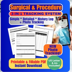 Surgical & Procedure Tracker Bundle | Medical Procedure Log, Post Surgery Recovery Tracker, Caregiver Binder Printable PDF