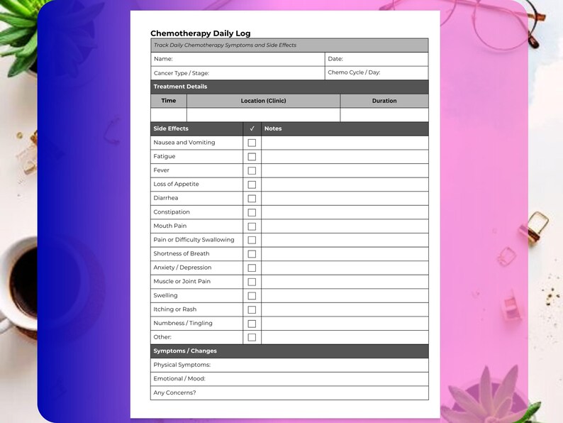 Chemotherapy Tracker Printable PDF, Chemo Log 2 Pages, Cancer Care ...