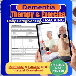Dementia Therapy and Exercise Log | Daily Activity Tracker Printable | Fillable PDF Caregiver Planner | Physio & Mobility Tracker A4 US