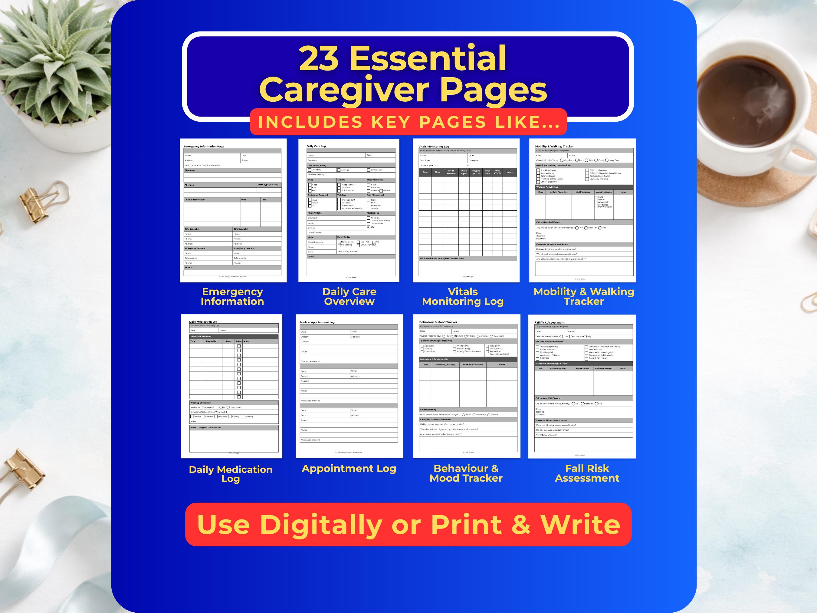 Dementia Caregiver Binder Printable | 23 Page Care System | Fillable