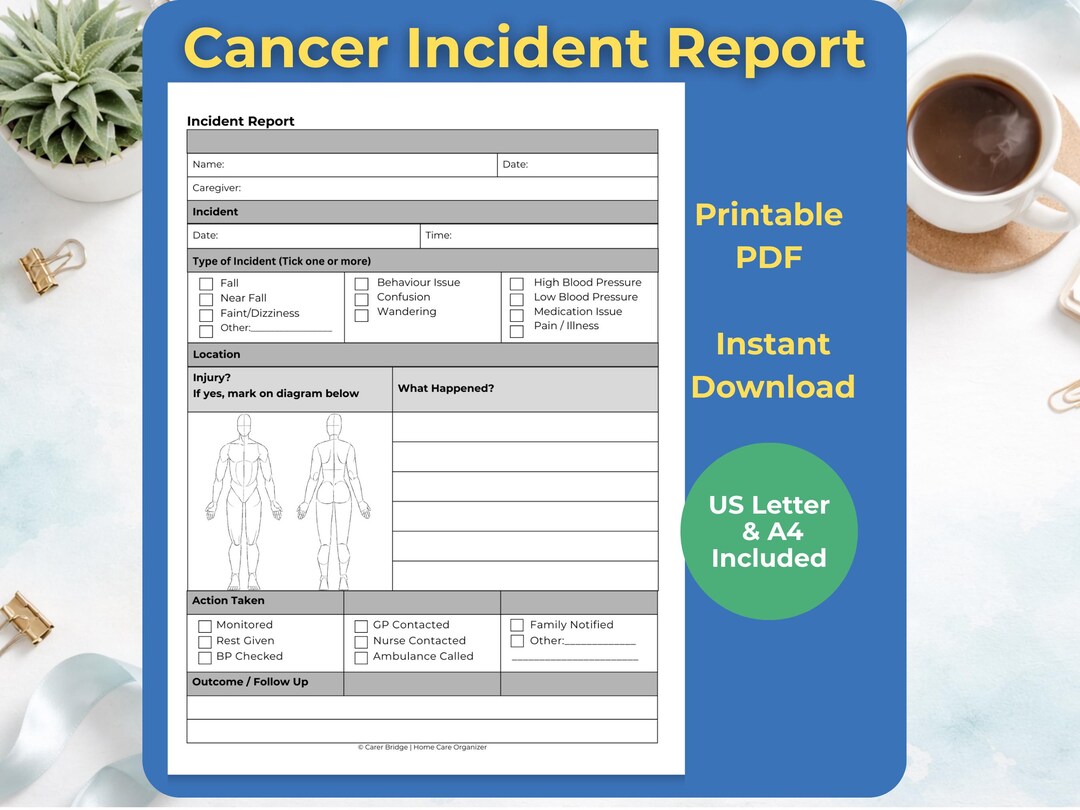 Cancer Care Incident Report Printable | Fall & Behavior Log | Caregiver ...