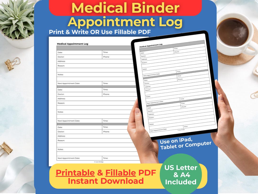 Medical Appointment Log Fillable Printable for Your Medical Binder ...