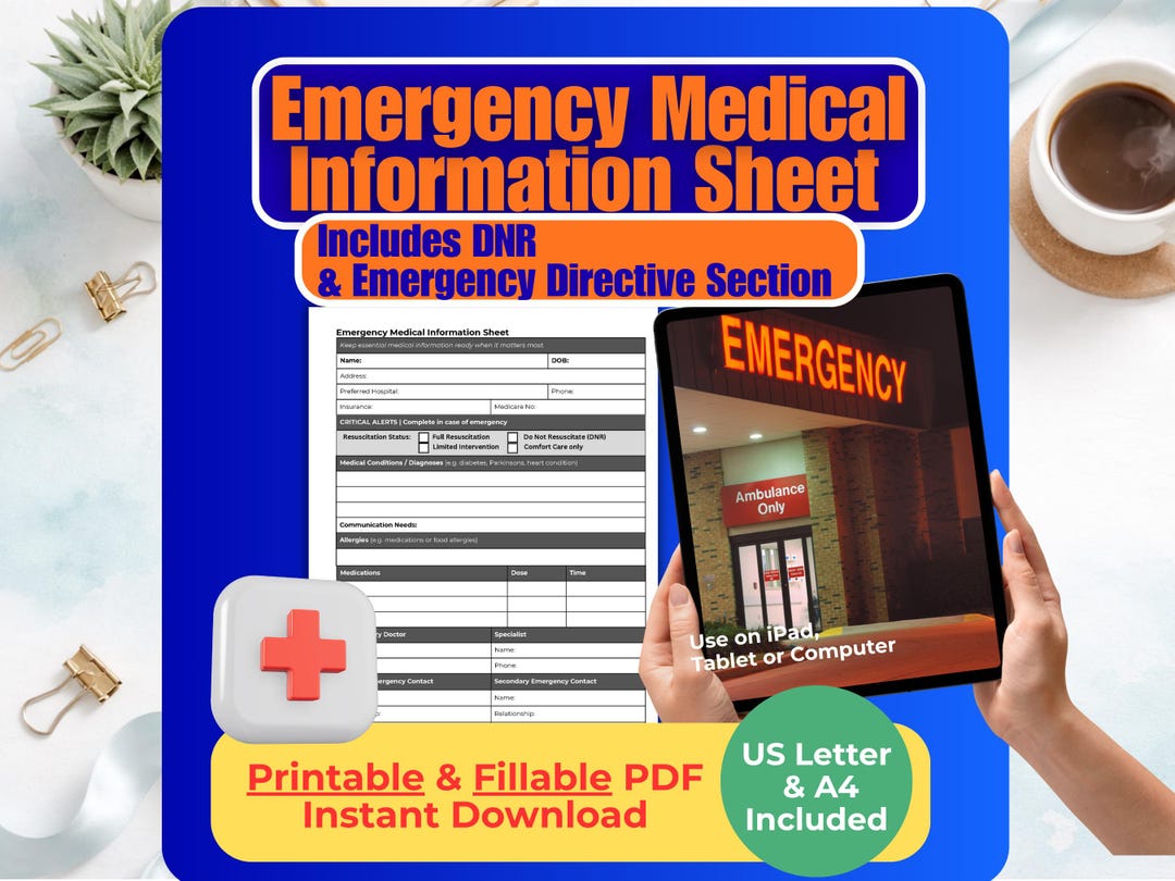 Emergency Medical Information Sheet With DNR | Caregiver Printable Form ...