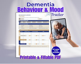 Dementia Behaviour and Mood Tracker Caregiver Log Printable PDF Alzheimer Mood Changes Daily Log Fillable Care Planner