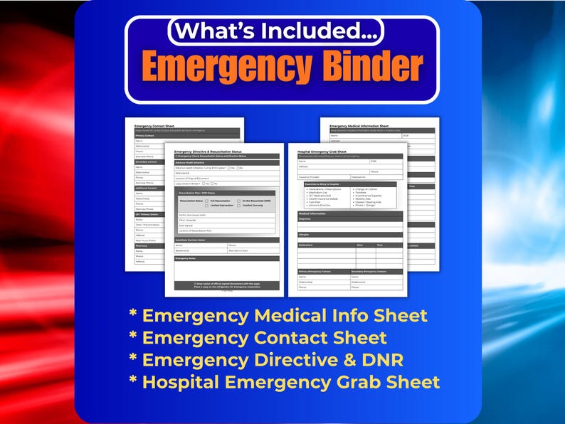 Emergency Binder Printable | Medical Binder Kit | Caregiver Emergency ...