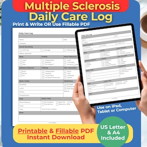 Multiple Sclerosis Behaviour Log Printable, Elderly Daily Change Tracker, Memory Care Daily Monitoring Sheet, Caregiver PDF, A4 US Letter