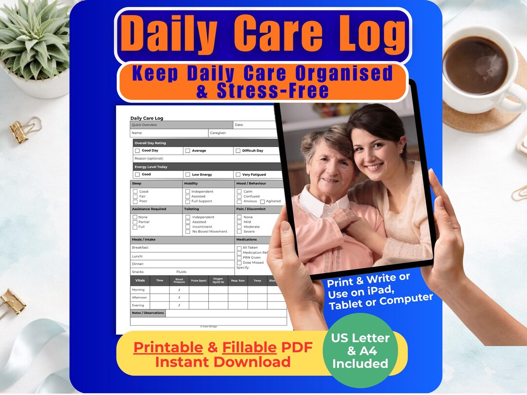 Daily Care Log Printable | Caregiver Daily Tracking Sheet | Symptoms ...