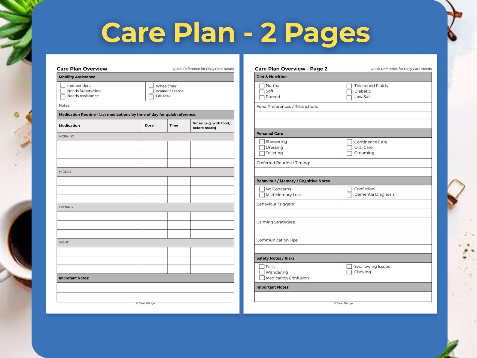 Hospital Discharge Care Plan Printable & Fillable PDF | Caregiver ...