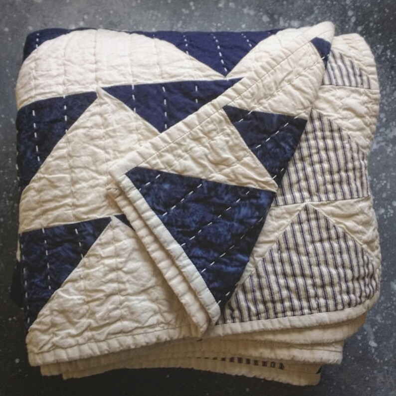 Geometric Indigo Blue Flying Geese King size Quilt Navy blue Etsy Quilts barn modern raising porter fons twin garden quilt quilting quickly