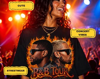 Camiseta extragrande del concierto de la gira R&B de Usher Raymond y Chris Brown