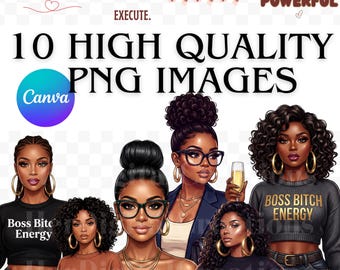 10 PNGs motivacionales de mujeres negras con citas, tableros de visión imprimibles para 2026, gráficos, imágenes prediseñadas, mujer afro, chica afro