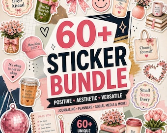 Paquete de más de 60 pegatinas digitales con estética rosa / Pegatinas PNG adorables / Pegatinas para GoodNotes / Pegatinas para agendas / Imágenes prediseñadas / Descarga instantánea