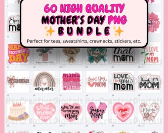 Paquete de más de 60 imágenes PNG para el Día de la Madre: Mamá, camiseta, impresión digital, PNG transparente, imágenes prediseñadas, diseños de pegatinas (descarga digital).